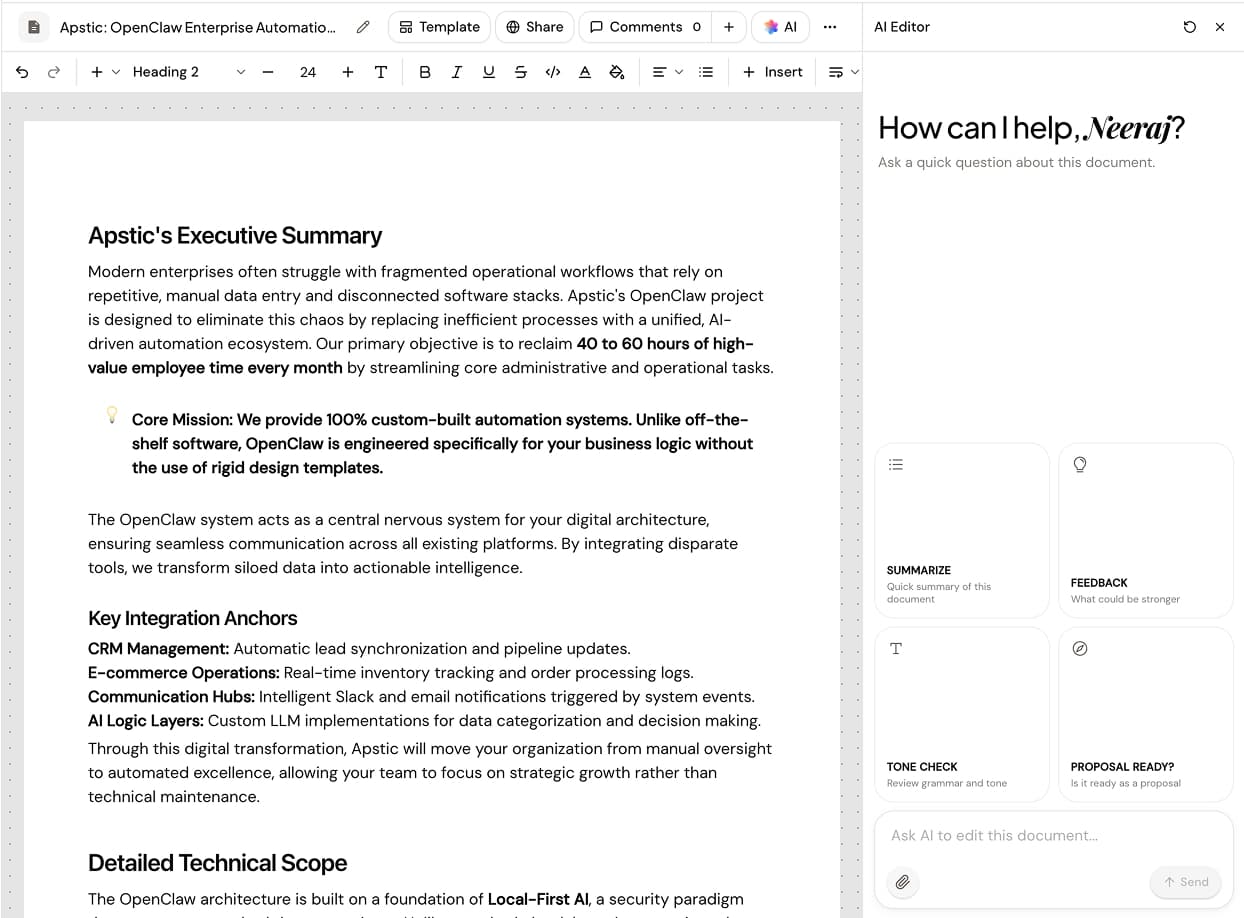 Document editor screenshot