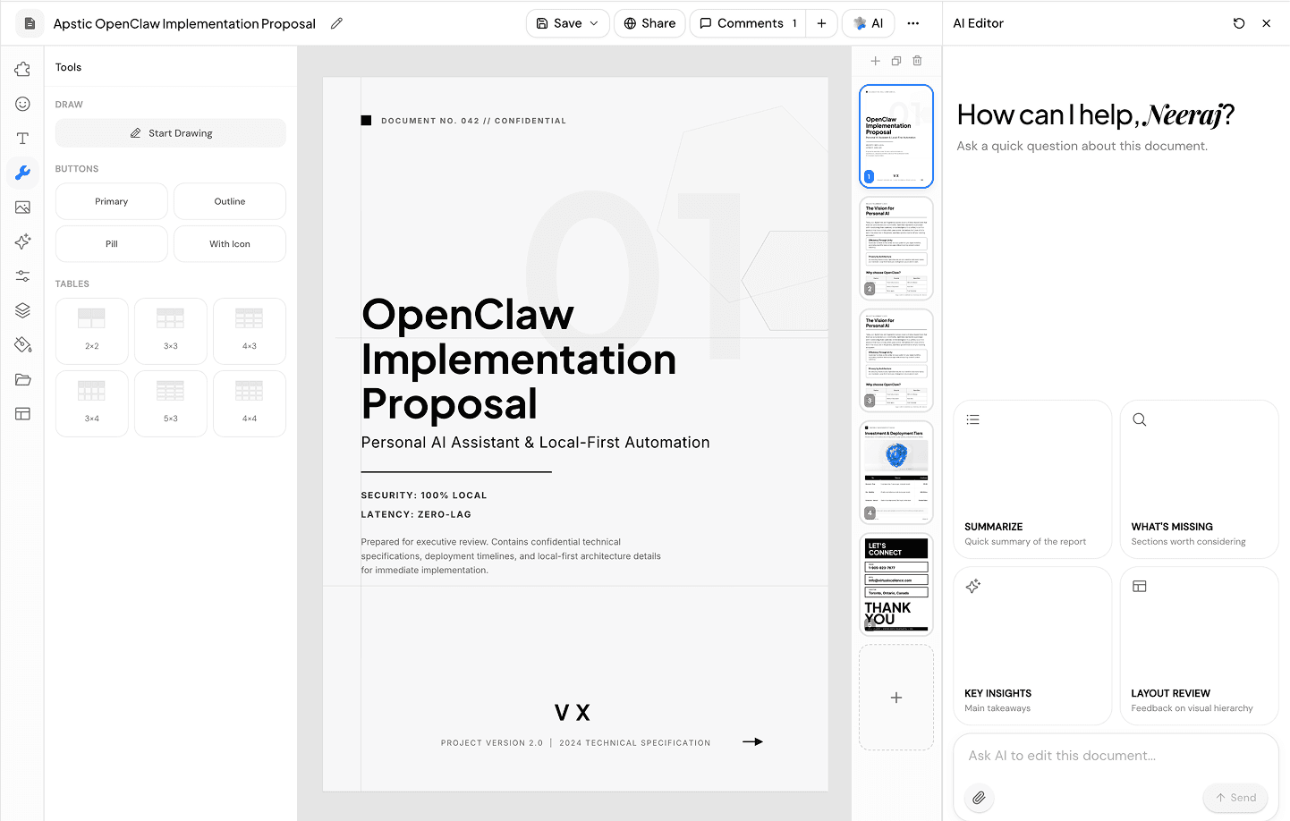 Visual pages editor screenshot: Visual proposal · letter