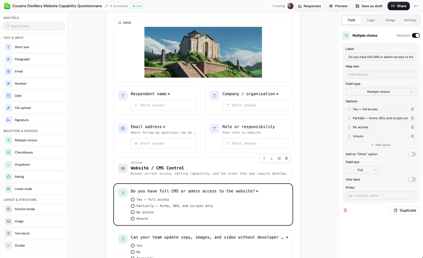 Form builder screenshot