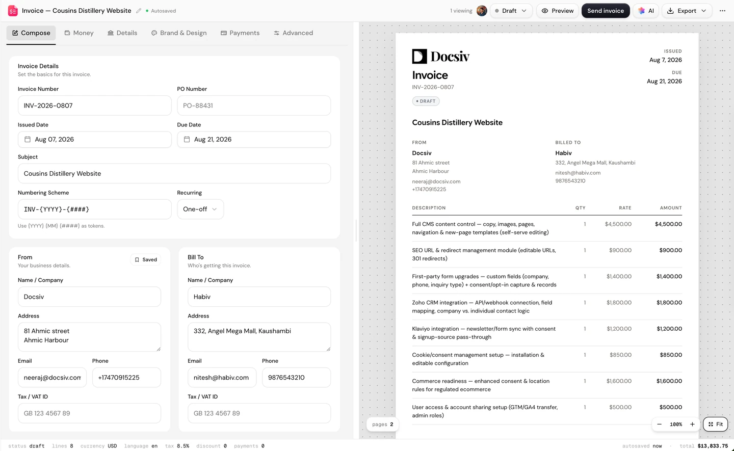 Invoice editor screenshot