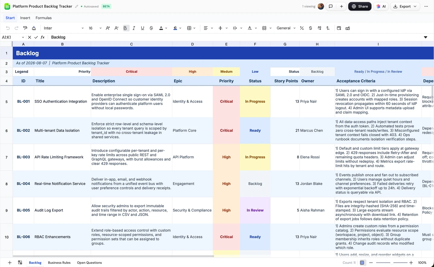 Sheet editor screenshot